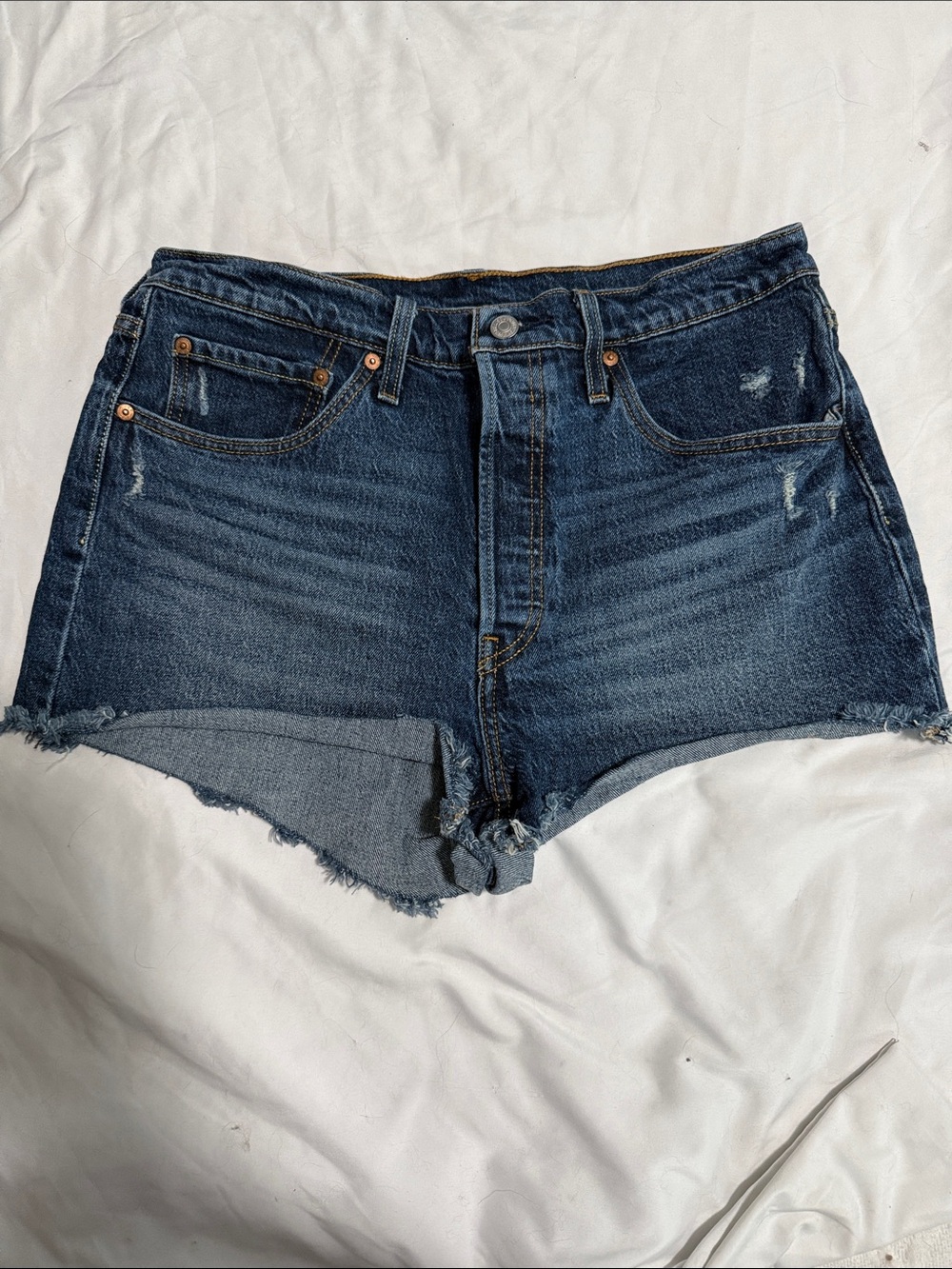 Levi's Dark Blue Distressed Denim Cutoff Shorts